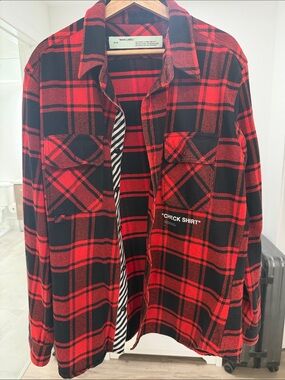 Off white Red and Black Plaid Check Shirt